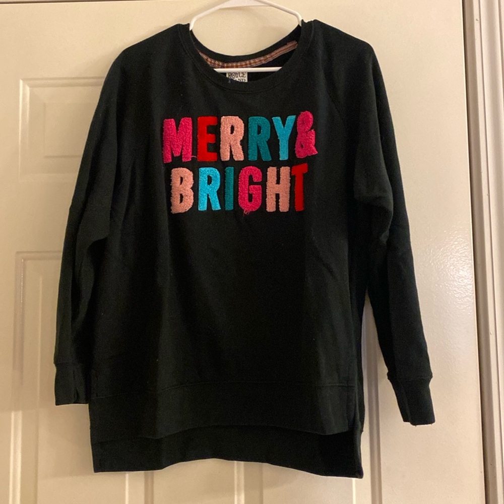 Merry & Bright Embroidered Black Sweatshirt